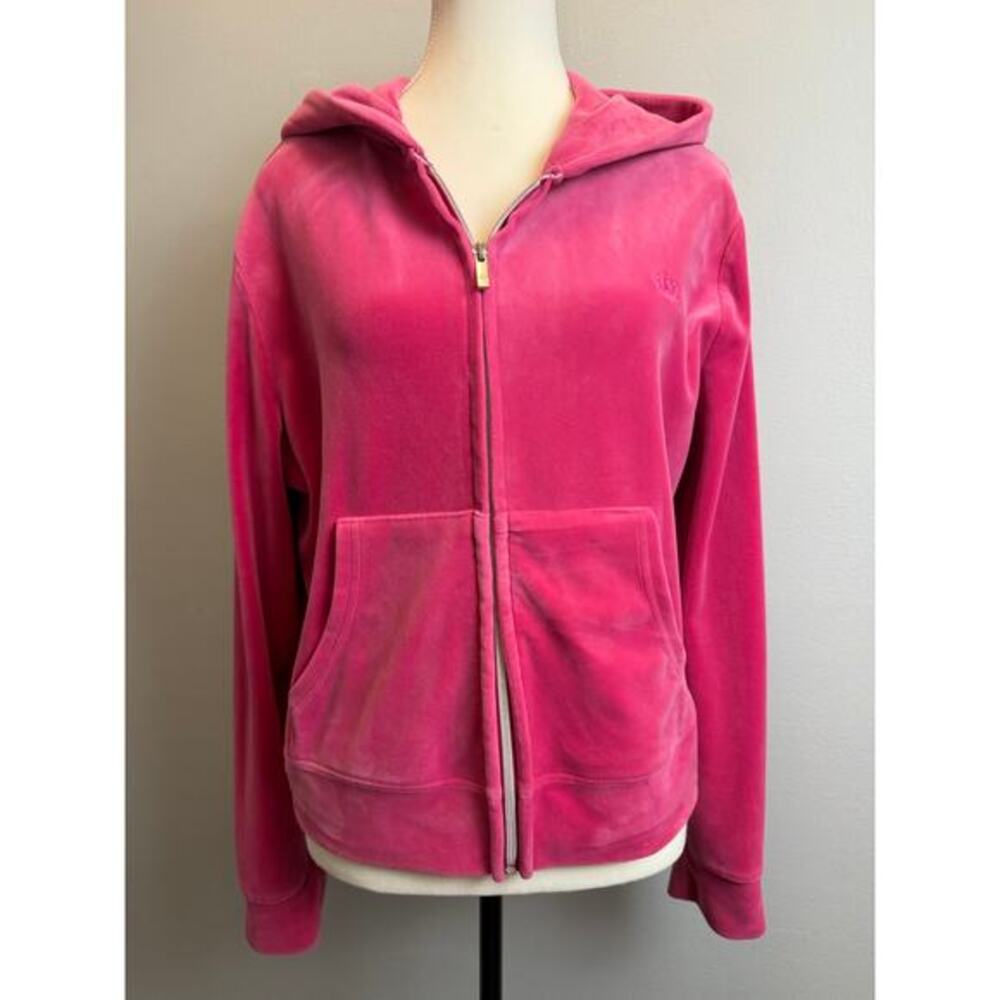 Juicy by Juicy Couture XL Pink Velvet Sweater Hoodie Pockets Y2K